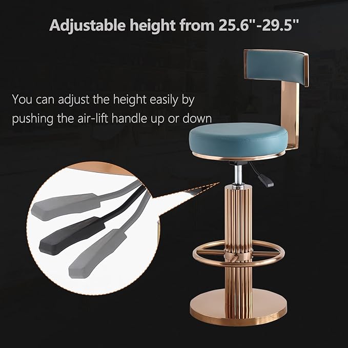 FUNROLUX Swivel Bar Stools with Backrest, Modern Adjustable Height Counter Stool with Stainless Steel Legs and Comfortable Cushion, Rose Bar Chairs for Kitchen Island Counter (Blue)