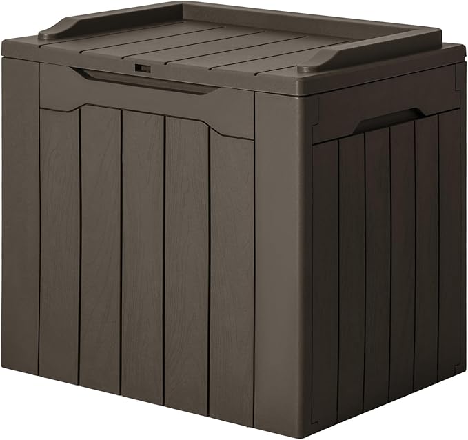 JUMMICO 31 Gallon Resin Deck Box Waterproof Indoor Outdoor Storage Boxes for Patio Furniture Cushions and Garden Tools (Brown)