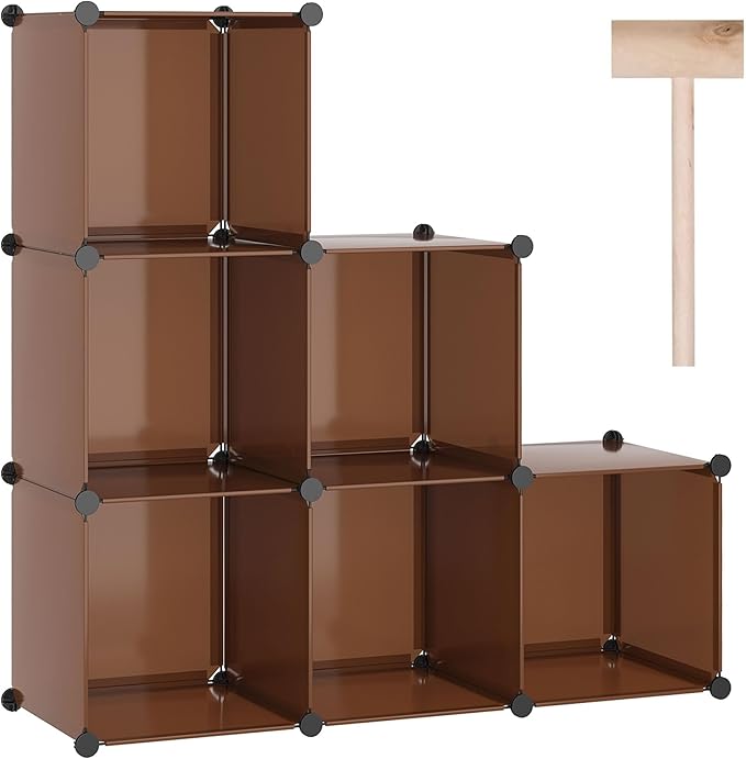 C&AHOME Cube Storage Organizer, 6-Cube Shelves Units, Closet Cabinet, DIY Plastic Modular Book Shelf, Ideal for Bedroom, Living Room, Office, 36.6" L x 12.4" W x 36.6" H Cocoa UPCS06C