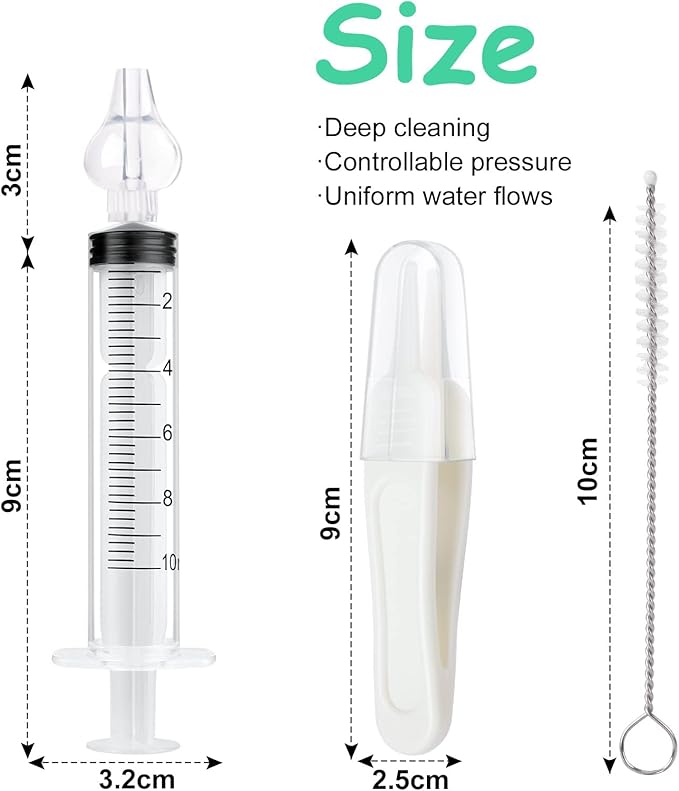 Aolso Baby Nasal Irrigator, 2PCS Nasal Syringe for Baby, Syringe Nasal Irrigator with Tweezers & Cleaning Brush, Baby Nasal Aspirator with Silicone Nasal Suction Tips Portable Baby Nasal Syringe
