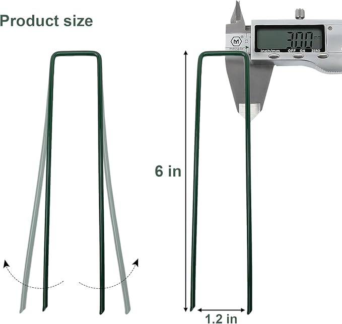 50Pcs Metal Garden Landscape Stakes 6 Inch Landscape Staples,Green Baked Enamel U Stakes for Ground for Weed Barrier,Outdoor Decoration,Tarps,Irrigation Pipes Fixed
