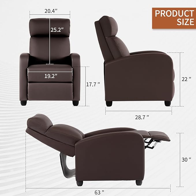 BestMassage | Recliner Chair | with 2 Point Massage Function | Leather Dark Brown | with Lumbar Support, Adjustable Push Back, Footrest & Padded Seat | Easy Assembly | for Living Room, Home Theatre