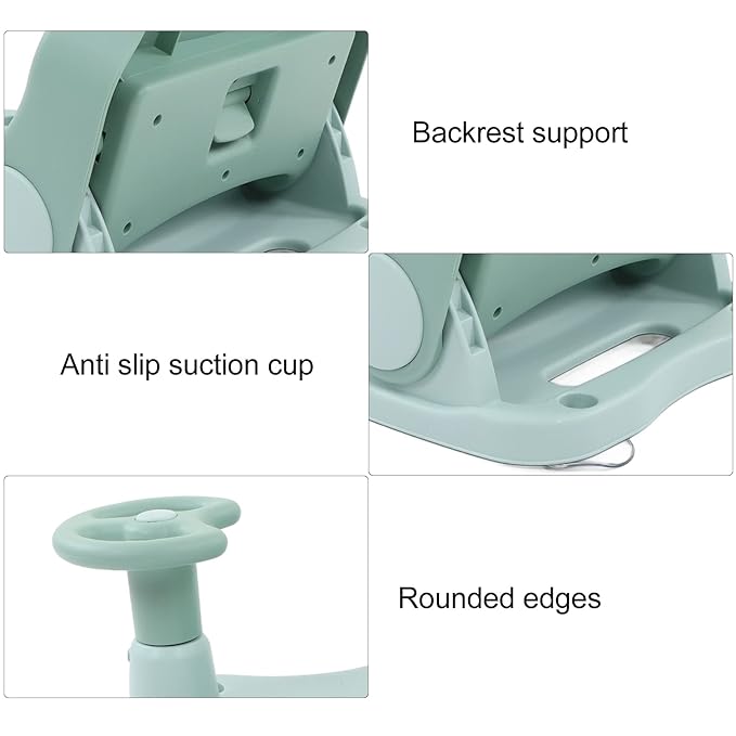 Baby Bath Seat - Infant Bathtub Seat for Sitting Up in The Tub, Baby Shower Chair with Backrest Support, Suction Cups for 6-18 Months (Green)