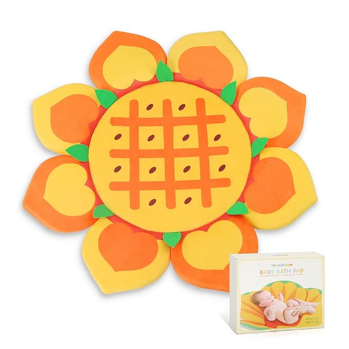 Flower Baby Bath Pad for Infant Bathtub Sink Flower Mat Tub Little Lotus - Petal Soft Supports Lounger Newborn Bathing Insert Seat Baby Essentials, Sunflower