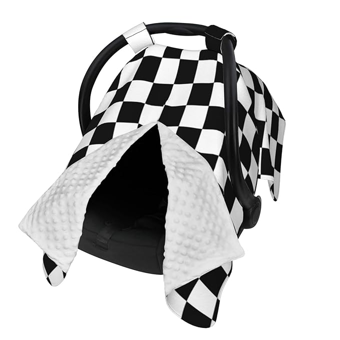 Black White Checkered Baby Car Seat Canopy Cover Multi Use Nursing Cover for Newborn Car Seat Canopy Mom Nursing Breastfeeding Covers Newborn Shower Gift