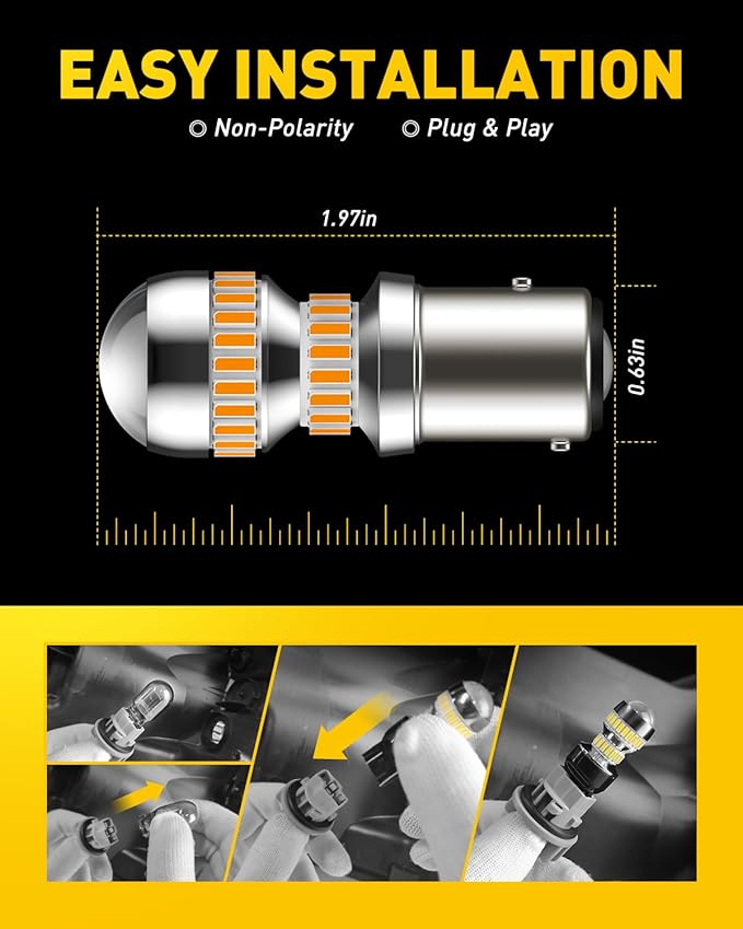 AUXITO 1156 LED Bulbs Amber Yellow Super Bright 7506 BA15S P21W LED Bulb with Projector for Front Rear LED Turn Signal Bulb DRL Marker Blinker Parking Lights, Pack of 2