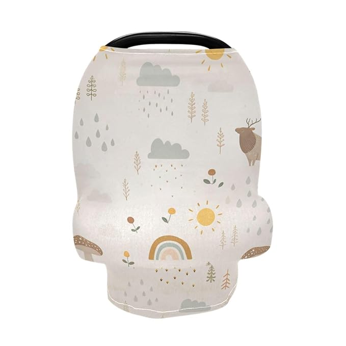 Kigai Mushroom Rainbow Baby Car Seat Covers for Newborn, Breathable Nursing Cover for Breastfeeding Moms, Baby Stroller/Shopping Cart/Stretchy Carseat Cover for Boy & Girl