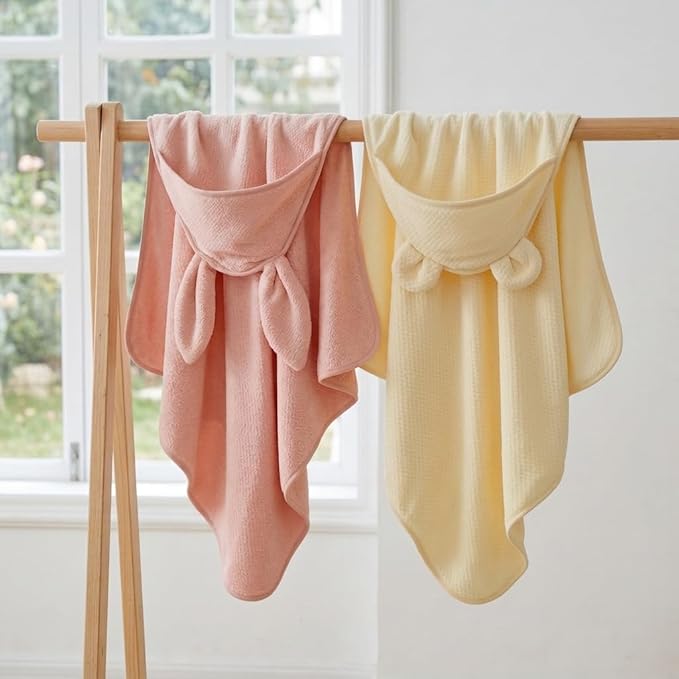 Baby Hooded Towel 2 Pack Bath Towels for Newborn with Animal Design Shower Essentials for Baby Girl Boy and Toddler (Pink & Beige, Medium)