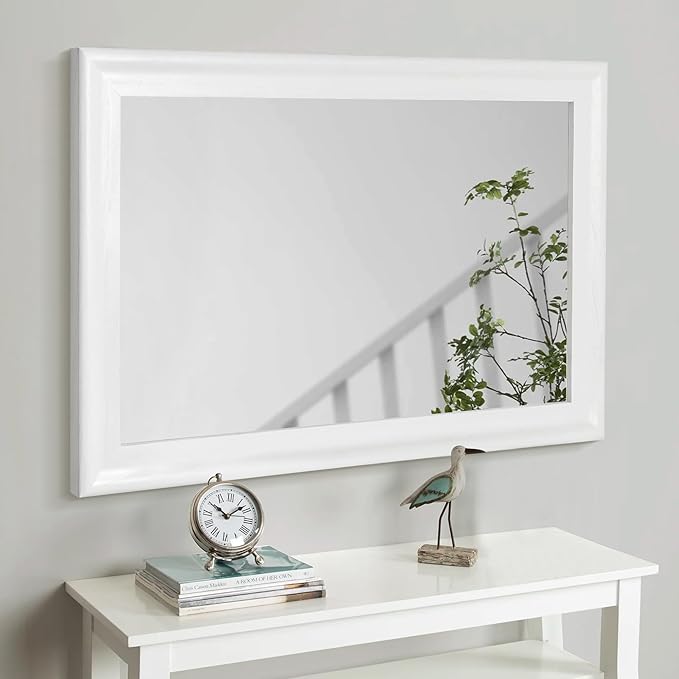 CULER White Wood Wall Mirror for Bathroom,Rectangle Rustic Large 30 x 40 inch Hanging Vanity Mirrors with Wooden Frame for Living Room,Bedroom,Entryway (30x40 inch, White)