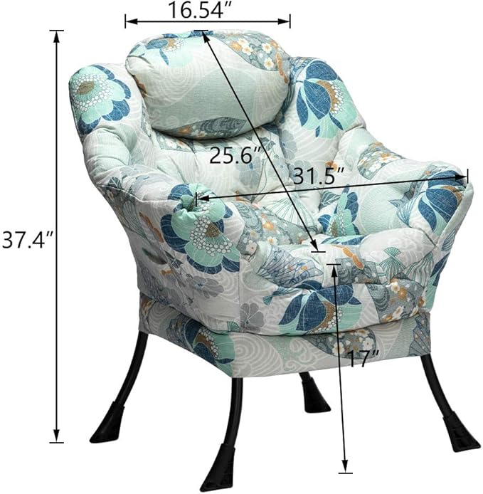 HollyHOME Modern Fabric Large Lazy Chair, Accent Oversized Comfy Reading Chair, Thick Padded Cozy Lounge Chair with Armrest, Steel Frame Leisure Sofa Chair for Living Room, Bedroom, Dorm, Fan Print