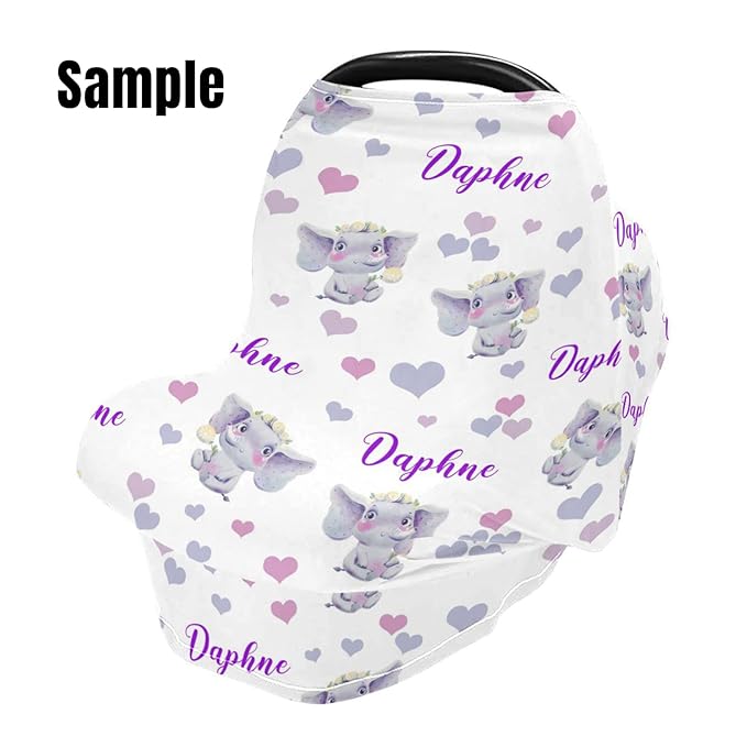 Personalized Cow Stripes Baby Car Seat Covers with Name, Custom Nursing Cover Breastfeeding for Babies, Carseat Canopy for Boys and Girls, Infant Stroller Cover, Breathable Carseats Cover