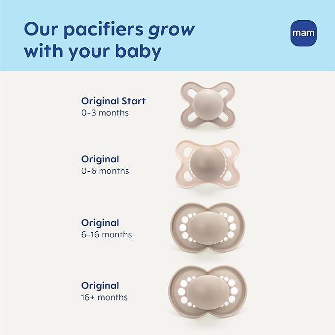MAM Original Baby Pacifiers 0-6 Months, Binky for Newborn Babies, BPA-Free Skin Soft Silicone Nipple, Glows in The Dark, Developed with Medical Experts, 2 Count, Made in Europe