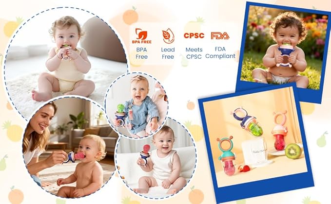 Baby Fruit Food Feeder Pacifier - Fresh Teething Pacifiers, 3 Different Size Silicone Pouch,Teethers for Babies 6-24Months, Baby Solid Food Essentials, Nutrition Feeder, BPA Free,1 Pice, Orange