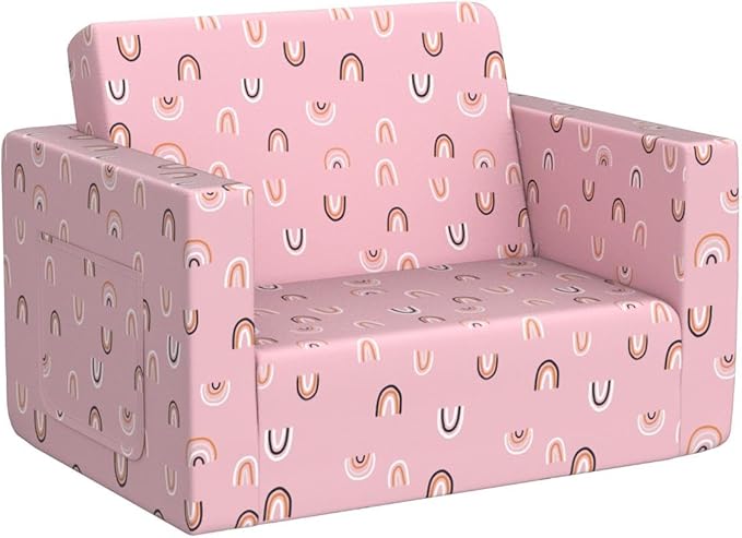 Ulax furniture Kids Sofa Chair Children FILP-Out Chair 2-in-1 Convertible Sofa to Sleeper Couch (Pink Rainbow)