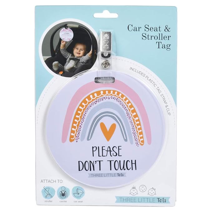(Three Little Tots) No Touching Baby Car Seat and Stroller Two Pack- Baby Safety No Touching Car Seat Sign, Stroller Sign, Newborn Car Seat Tag- CPSIA Safety Tested (Flower/Rainbow)
