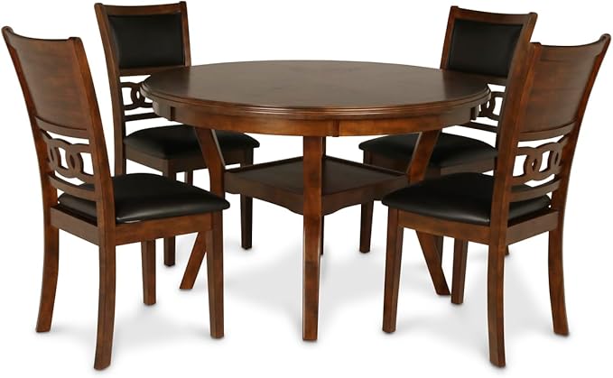 New Classic Furniture Gia 5-Piece Round Dining Set with 1 Dining Table and 4 Chairs, 47-Inch, Brown