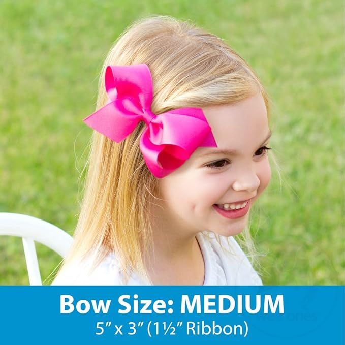 Wee Ones Girls 2 Pack Grosgrain Hair Bows with Plain Wrap Centre on a Wee Stay No Slip Clip, Medium, Hot Pink