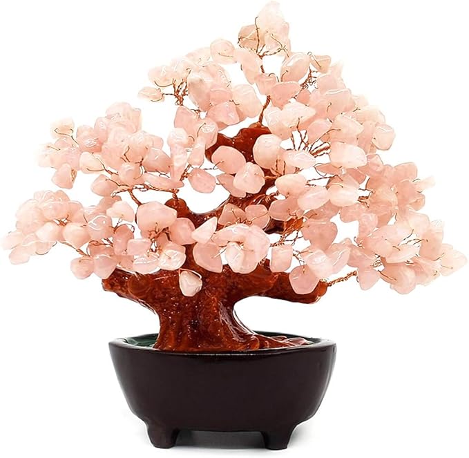 7 Inch Quartz Crystal Money Tree Bonsai Feng Shui Gem Decoration for Wealth and Luck (Pink)