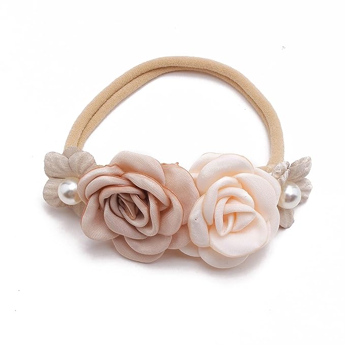 Baby Girl Flower Headband 4 PCS Elastic Hairbands Handmade Nylon Bows Headbands Chic Floral Hair Accessories Kids Gifts for Newborn Infant Toddlers