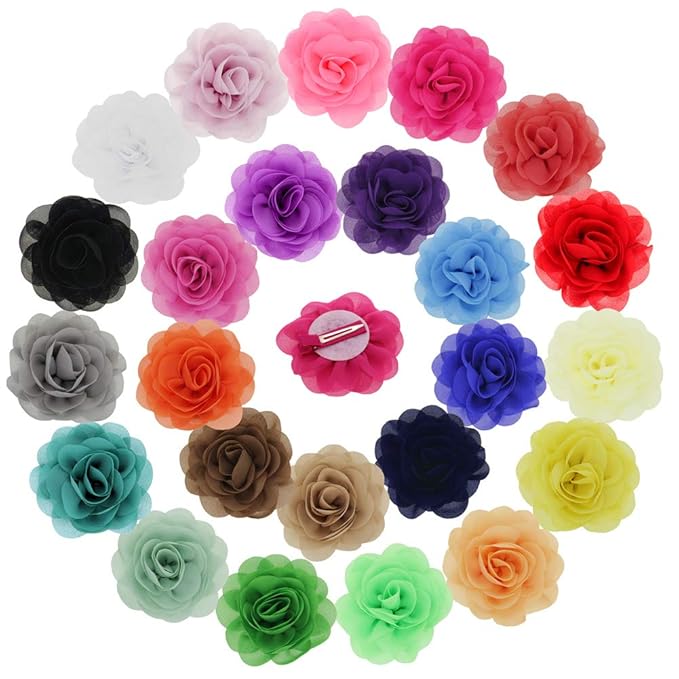 inSowni 24PCS Alligator Hair Clips 3" Chiffon Flower Barrettes Hair Bow Accessories for Toddlers Baby Girl Kids