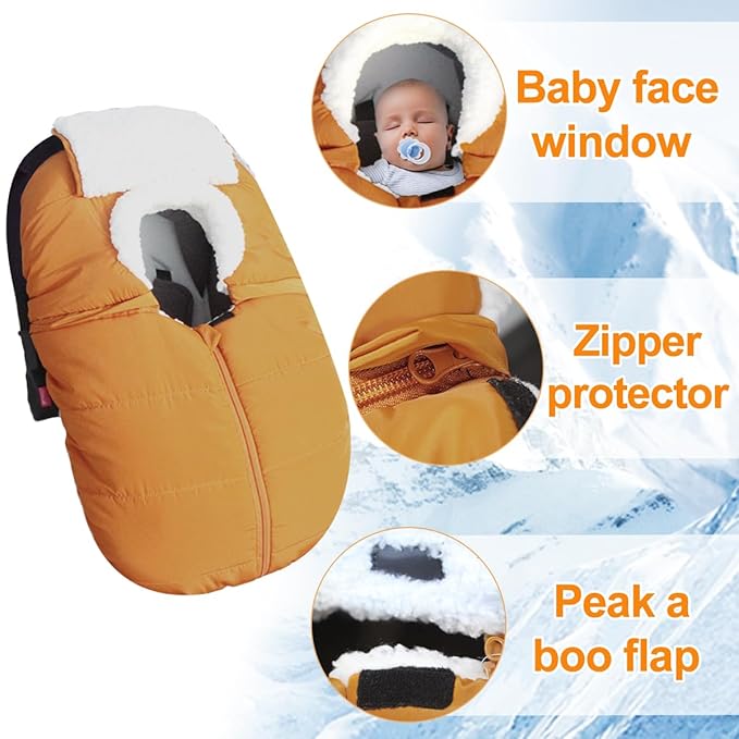 Mom's Choice Awards Winner-TSAYAWA Winter Baby Car Seat Cover -Keep Babies Warm Carseat Bunting Bag/Blanket for Newborn & Infant - Cold Weather Insulated Windproof Carrier Canopy for Travel (Brown)