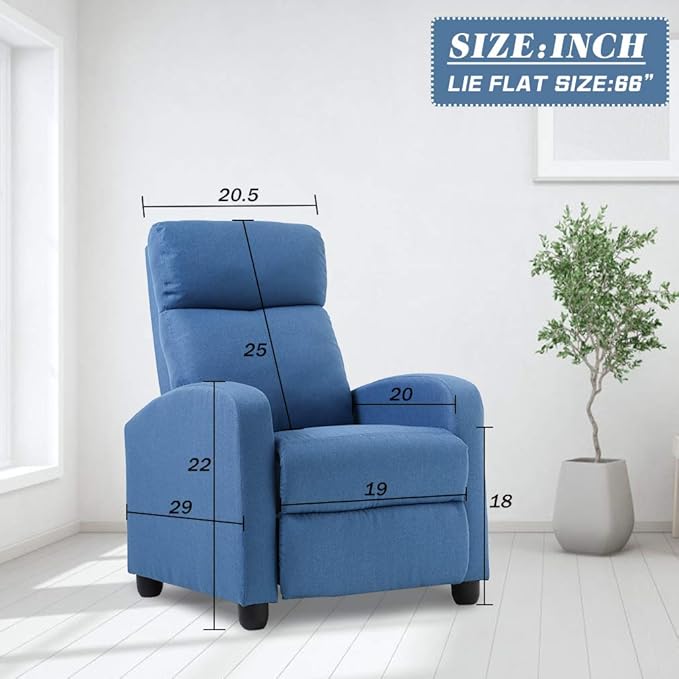 BestMassage | Recliner Chair | with 2 Point Massage Function | Textile Blue | with Lumbar Support, Adjustable Push Back, Footrest & Padded Seat | Easy Assembly | for Living Room, Home Theatre