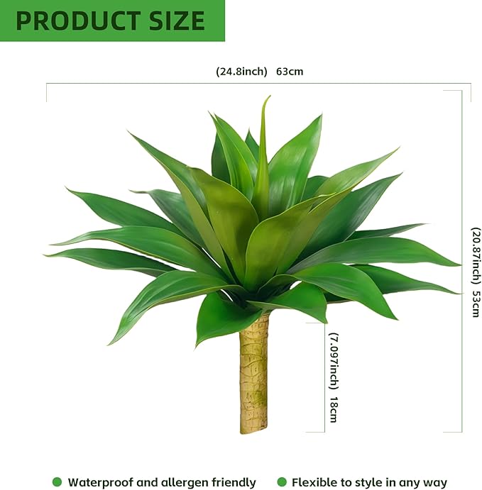 Artificial Flowers for Outdoors Artificial Agave Fake Plants Faux Agave Artificial Plants Outdoor Fake Flowers Outdoor Faux Plants Indoor Uv Resistant Artificial Plants 28''(Green 2pcs)