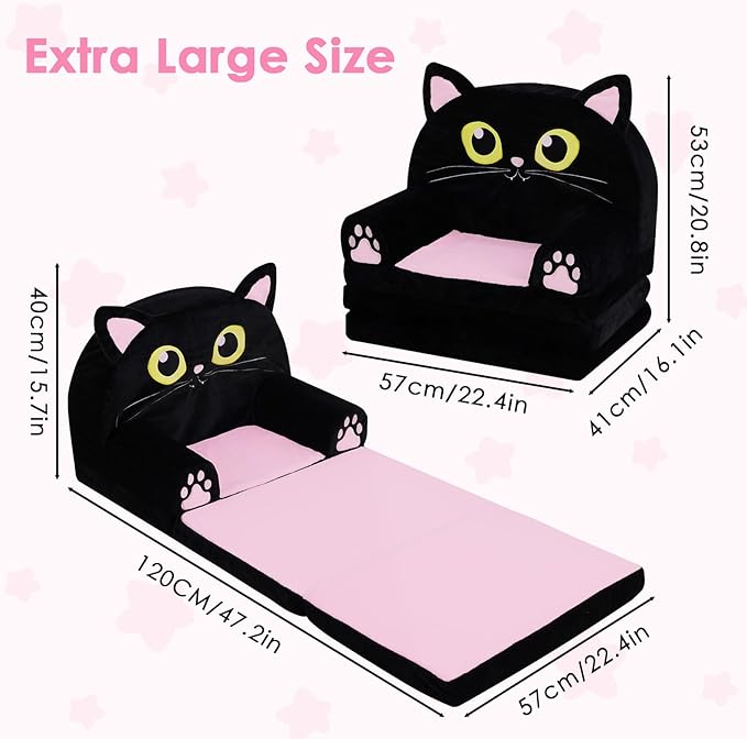 Kids Couch Comfy Foldable Kids Sofa to Lounger 2 in 1 Toddler Chair Plush Baby Sleeper Chair for Playing and Napping, Birthday Gifts for Boys and Girls