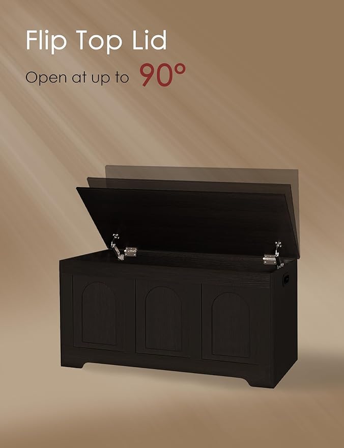 DINZI LVJ Storage Chest, 39.4” Wooden Toy Box with 2 Safety Hinges, Entryway Shoe Bench with Flip-Top, Sturdy Large Storage Trunk for Living Room, Bedroom, Playroom, Easy Assembly, Espresso
