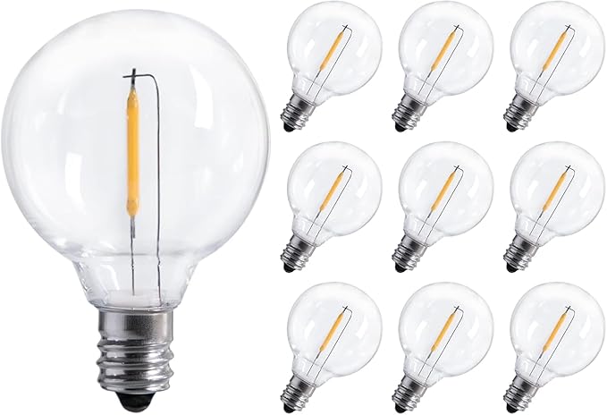 G40 Led Replacement Light Bulbs 1W Shatterproof Globe Bulb fits E12 or C7 Candelabra Screw Base Sockets, 1.5 Inch Dimmable Light Bulbs, Warm White (10Pack 2200k), Not for Solar String Lights