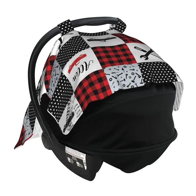 Personalized Trucks Baby Car Seat Canopy for Babies with Name, Custom Mechanic Car Seat Covers for Boys, Peekaboo Opening Minky Nursing Cover Infant Car Seat Canopies for Newborn
