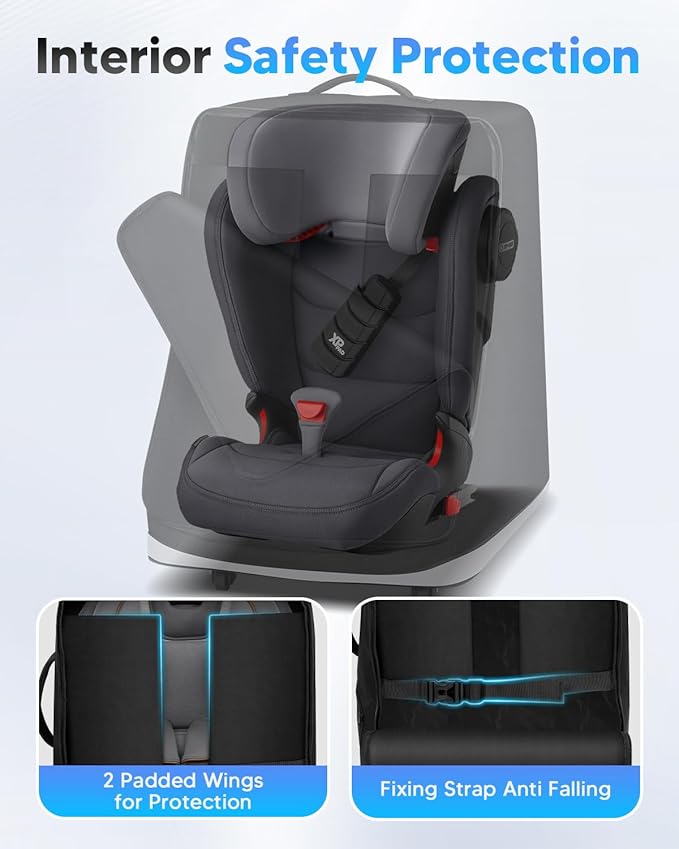 Car Seat Travel Bag for Airplane with Swivel Wheel, Extendable Height Padded Carseat Travel Backpack Large Storage Bag, Baby Infant Booster Seat Bags for Air Travel