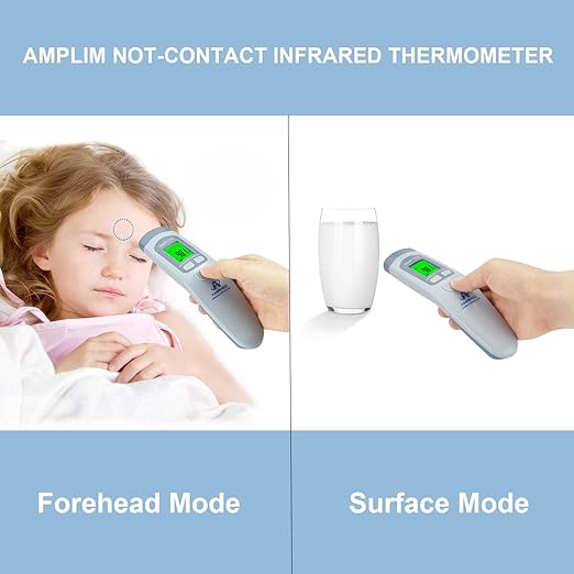 Amplim 2-Pack Hospital & Medical Grade Non Contact Digital Infrared Forehead Thermometer for Babies, Kids, and Adults.