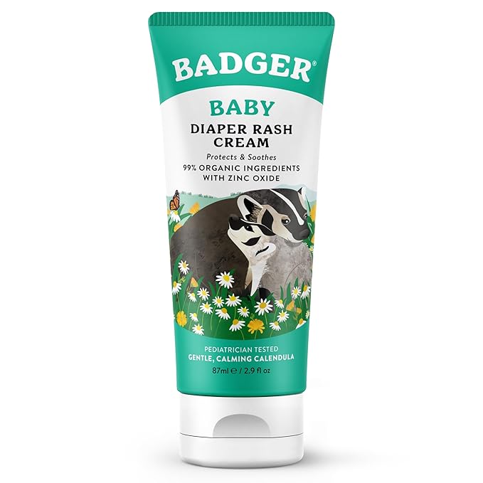 Badger Baby Diaper Rash Cream, Zinc Oxide Diaper Cream for Babies, Natural Skin Barrier Cream with Organic Sunflower Oil & Beeswax, 2.9 fl oz