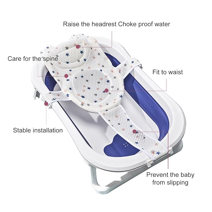 Bath Seat Support, Five Corner Net Baby Bath Tub Seat Cushion Skid Proof Universal Breathable Mesh Soft Headrest Baby Net for Infant (Star)