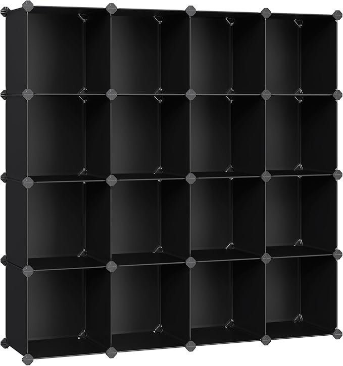 SONGMICS Cube Storage Organizer, Set of 16 Plastic Cubes, Closet Organizers and Storage, Room Organization, Bedroom Living Room, 12.2 x 48.4 x 48.4 Inches, Black ULPC44BK