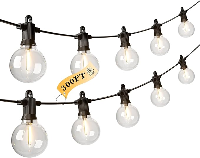 Kawaya 300FT Outdoor String Lights - LED Waterproof Patio Light for Outside with 146+4 G40 Globe Blubs - Shatterproof Hanging Lights for Porch Bistro Backyard Gazebo Balcony Cafe