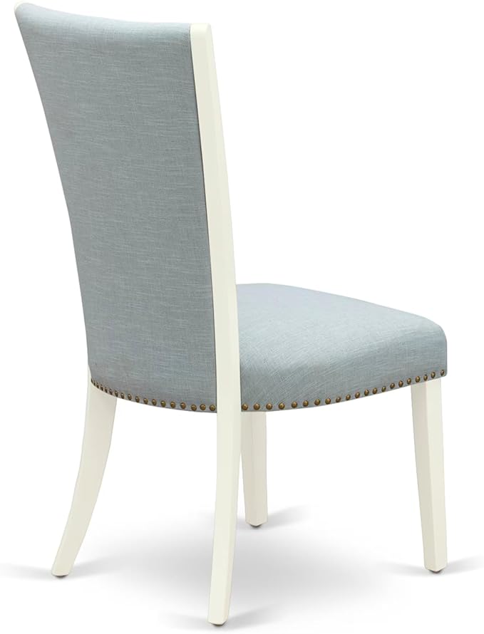 East West Furniture V027VE215-6 6 Piece Dining Set Contains a Rectangle Dining Room Table with V-Legs and 4 Baby Blue Linen Fabric Upholstered Chairs with a Bench, 40x72 Inch, Multi-Color