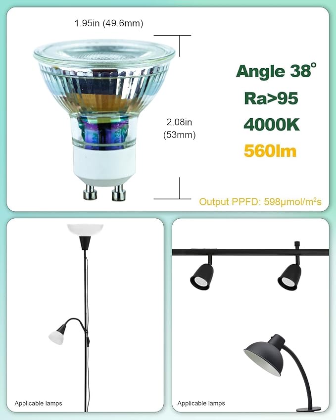 Grow Light, Full Spectrum GU10 Grow Light Bulb, 5W 110V PAR16 LED Plant Light Bulb for Indoor Plants, Neutral White 4000K, 1-Count