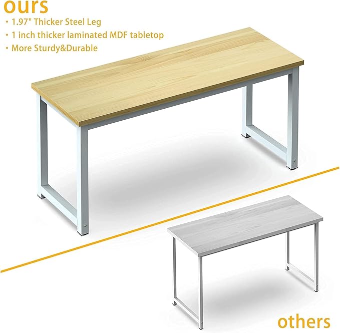 NSdirect Modern Computer Desk 63 Inch Large Office Desk, Writing Study Table for Home Office Desk Workstation Wide Metal Sturdy Frame Thicker Steel Legs, White