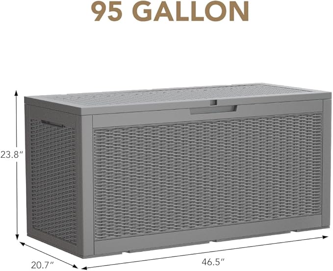 Devoko 95 Gallon Deck Box Large Resin Outdoor Storage Box, Waterproof and UV Resistant Lockable for Outdoor and Patio, Large Storage Cabinet for Patio Furniture, Garden Tools and Pool Supplies, Grey