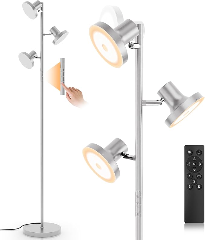 SIBRILLE 36W LED Tree Floor Lamp, Modern Dimmable Standing Lamp with Remote & Touch Control, 4 Color Temperatures, 3 Rotatable LED Light Floor Lamps for Living Room, Bedroom, Office
