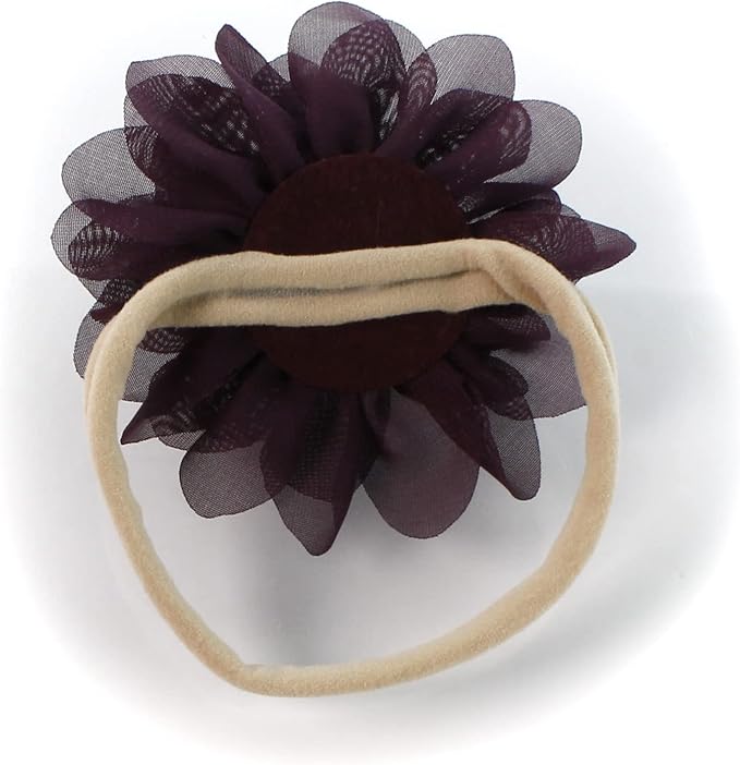 My Lello Baby Girl Rounded Petal Chiffon Flower Nylon Elastic Headbands Set 2pcs - Small - Light Sage/Hunter Green