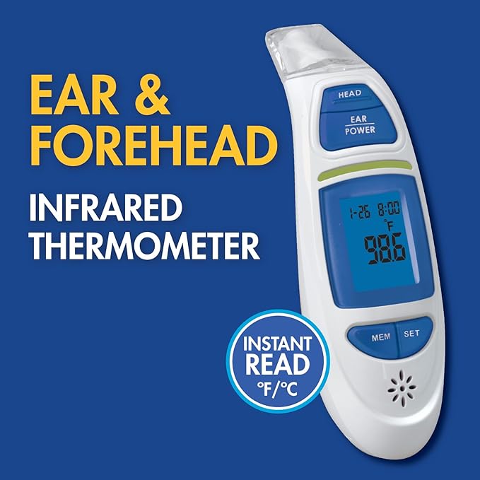 Infrared Thermometer | Ear & Forehead Measurements | for Children & Adults | 3-Color Fever Alert | Instant Accurate Reading | Body, Object, Room | Fahrenheit/Celsius Measurement