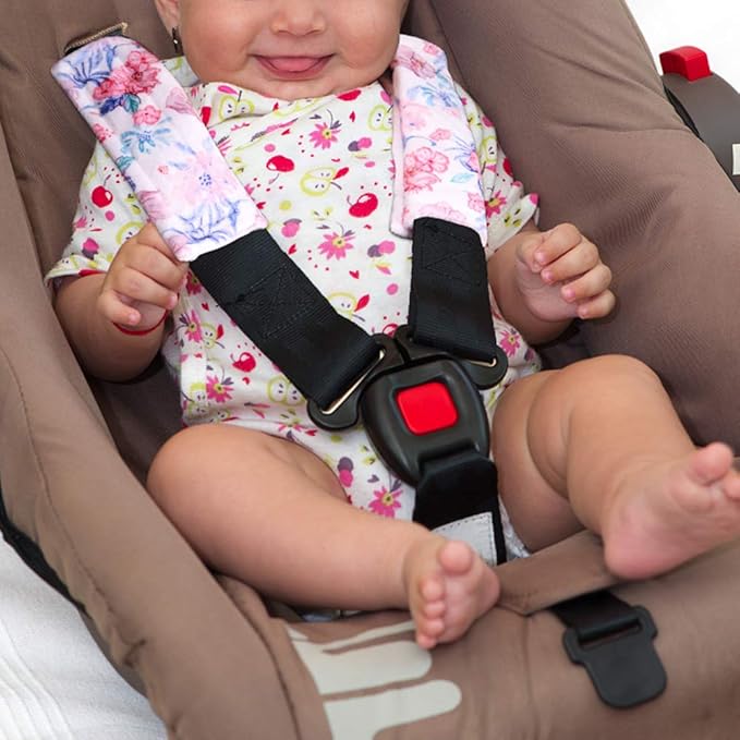 Baby Car Seat Belt Covers, Floral Stroller Seat Strap Covers, Car Seat Straps Shoulder Pads for Girls Boys, Mink Seat Belt Protectors for Car Seats/Pushchair, for Kids Newborn Infants Toddlers