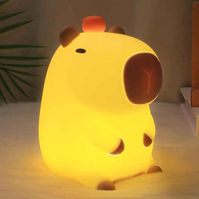 Attivolife Capybara Night Light, Cute Animal Silicone Nightlight with Dimmable & Timer, Portable Rechargeable LED Touch Lamp, Bedroom Table Decor Birthday Present for Boy Girl