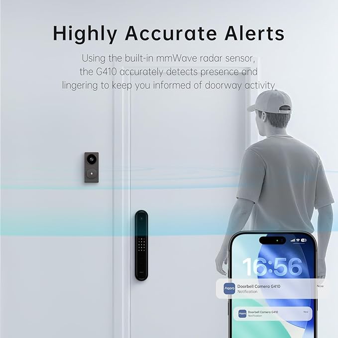 Aqara Smart Doorbell Camera G410 with Chime, 2K, HomeKit Secure Video, 2-Way Audio, Built-in Matter Hub, Wireless/Wired, Supports Apple Home, Alexa, Google, Home Assistant, 2.4G/5GHz Wi-Fi, Gray