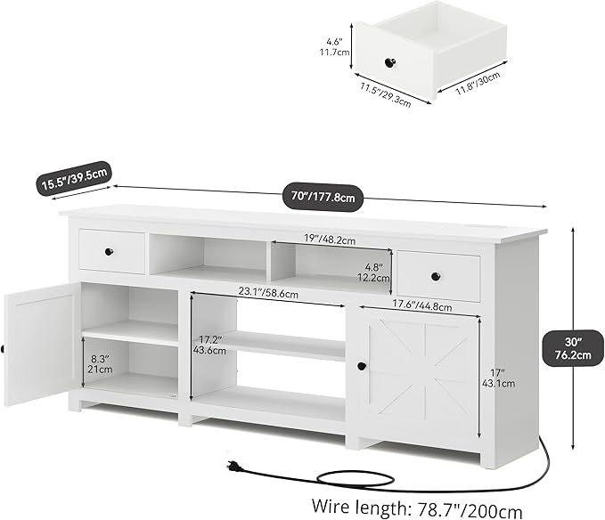 YITAHOME TV Stand for 75/80 Inch TV, Entertainment Center, TV Cabinet with Drawers and Power Outlet, White TV Console for Living Room Furniture (70 Inch Lenght 30 Inch High)