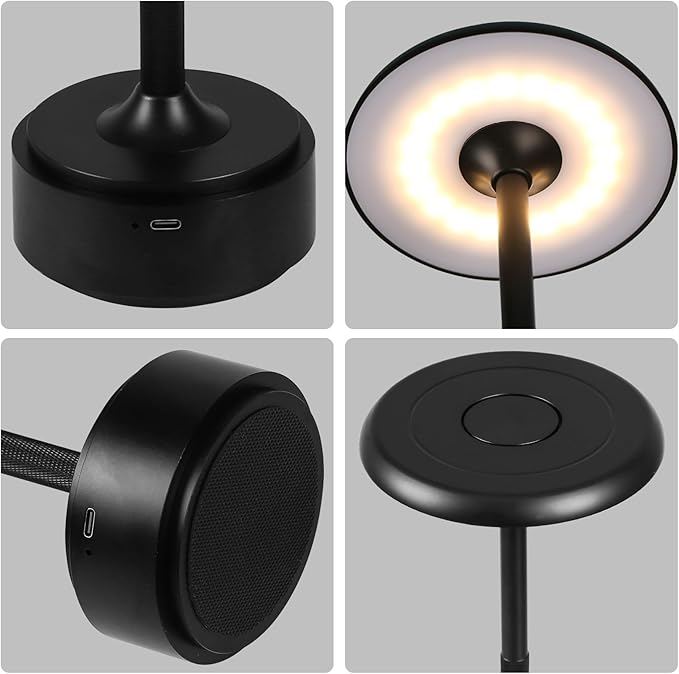 HAPYGI 5200mAh Rechargeable Cordless LED Table Lamps Touch Sensor Light, 3-Levels Portable Dimming Wireless Battery Operated Lamp,Night Light/Restaurant Table/Outdoor/Coffee/Bar (Black Set of 2)