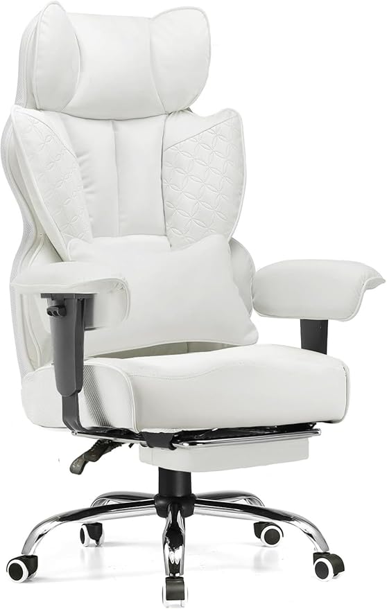 GTRACING Big and Tall Gaming Chair 400lbs Heavy Duty Office Chair with Foot Rest & Ergonomic Pocket Spring Lumbar Support, High Back 3D Saddle Shaped Cushion for Back Pain Relief, White